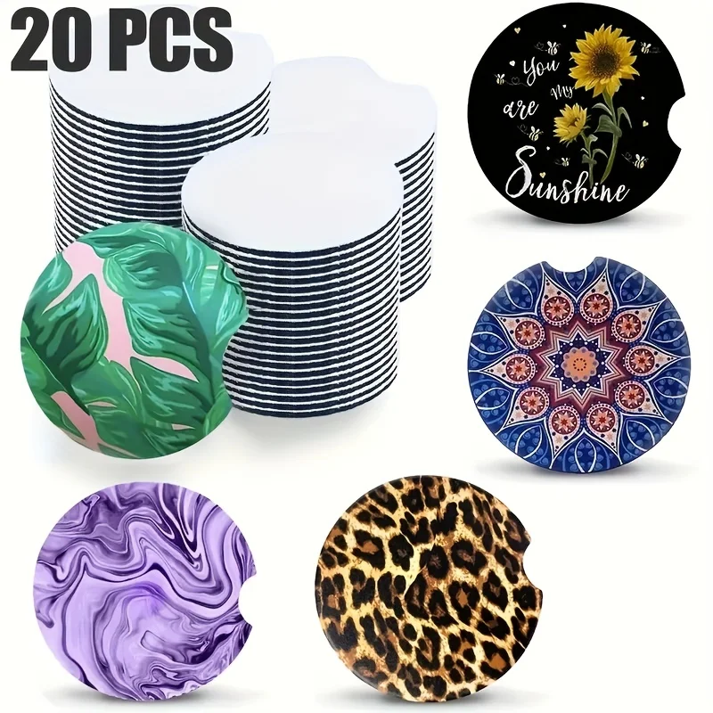 Coaster Sublimation Blank - 20 Stuks Gesublimeerde Lege Auto Onderzetters,